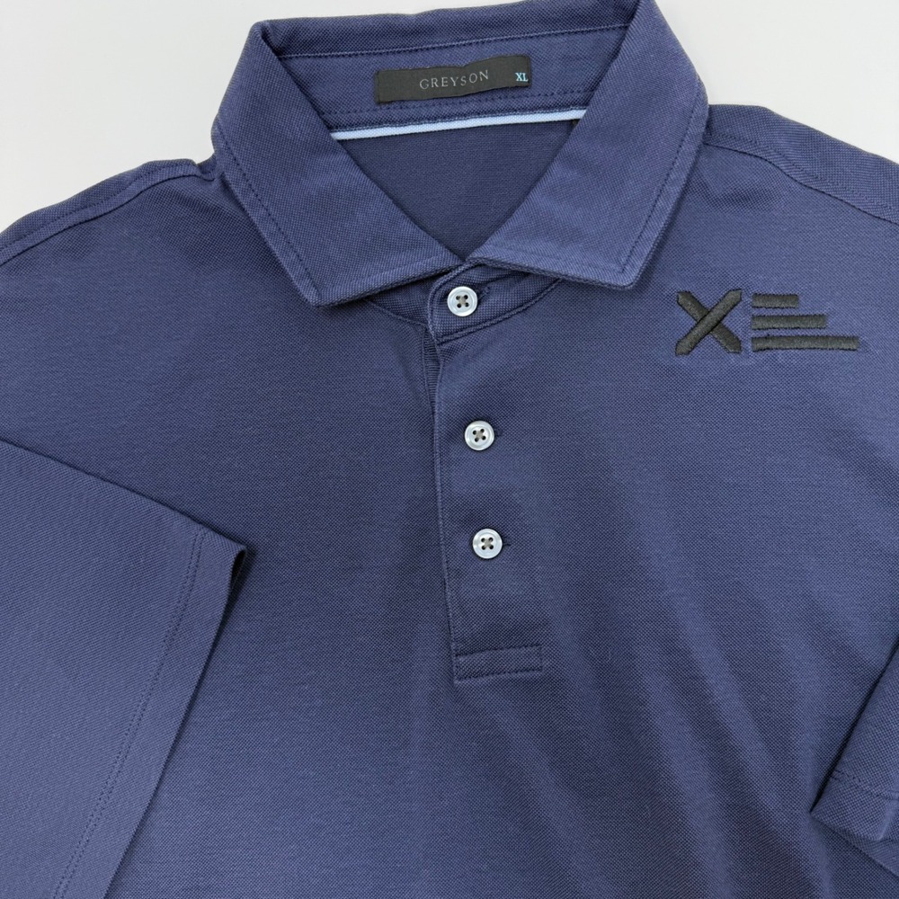 GREYSON Mens Navy Blue Polo Shirt XL Embroidered Logo Short Sleeve Golf Casual‎